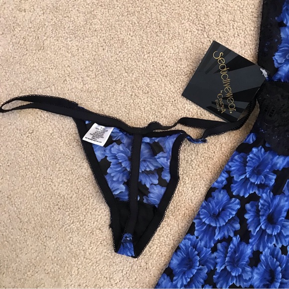 Seductive Wear Cinema Etoile Babydoll Teddy NEW Womens Small Blue Black Lace - Picture 13 of 14